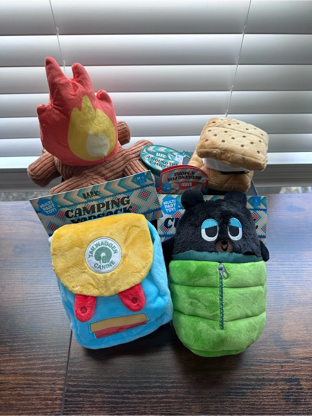 BARK Camping Dog Toy Set NWT Squeaky Crinkle Treat Toys